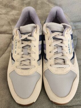 Adidas Beige, Gray, Lavendar, & Blue Retro Runner Sneakers